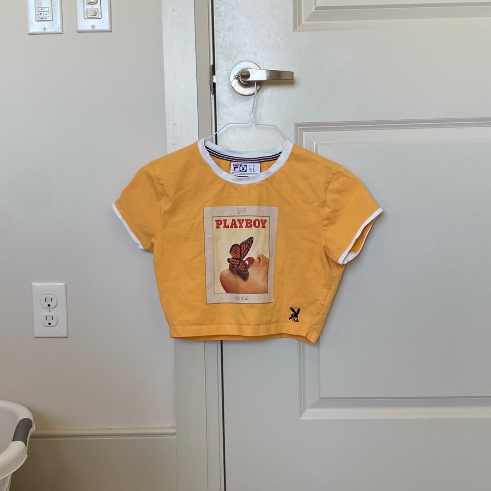 Yellow Playboy Graphic Crop Top